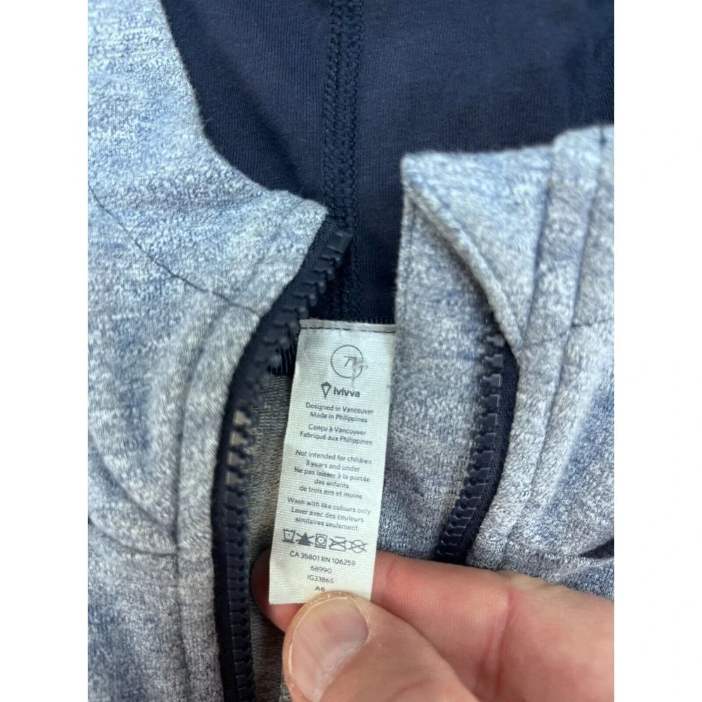 Ivivva Lululemon Girls Heather Gray‎ & Navy Hooded Short Sleeve Pullover Size 7